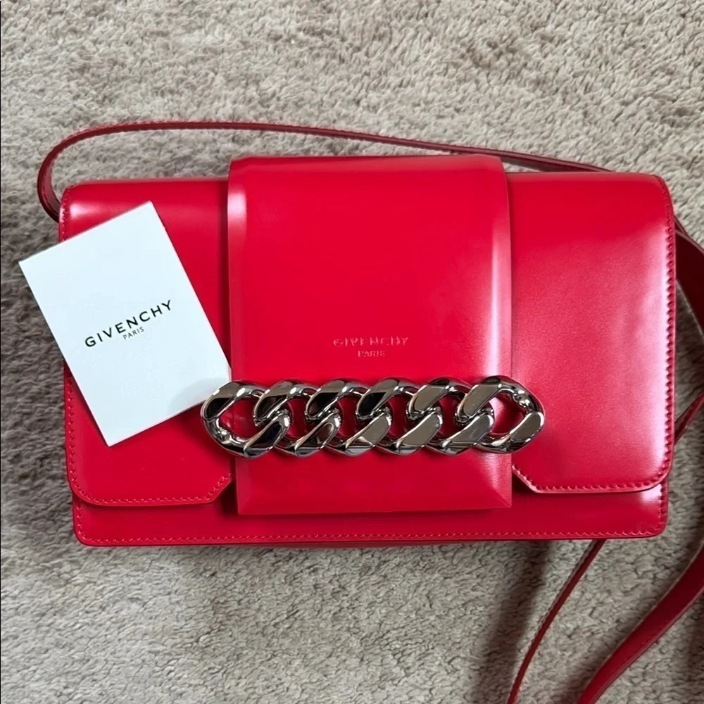 Givenchy Calfskin Infinity Flap Shoulder Crossbody Bag Leather Red w Dust bag